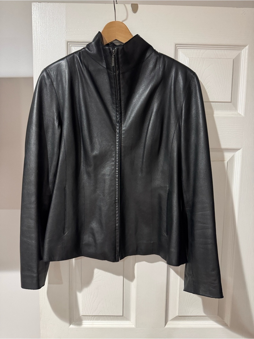 Cole Haan Black Leather Zip-Front Jacket size12